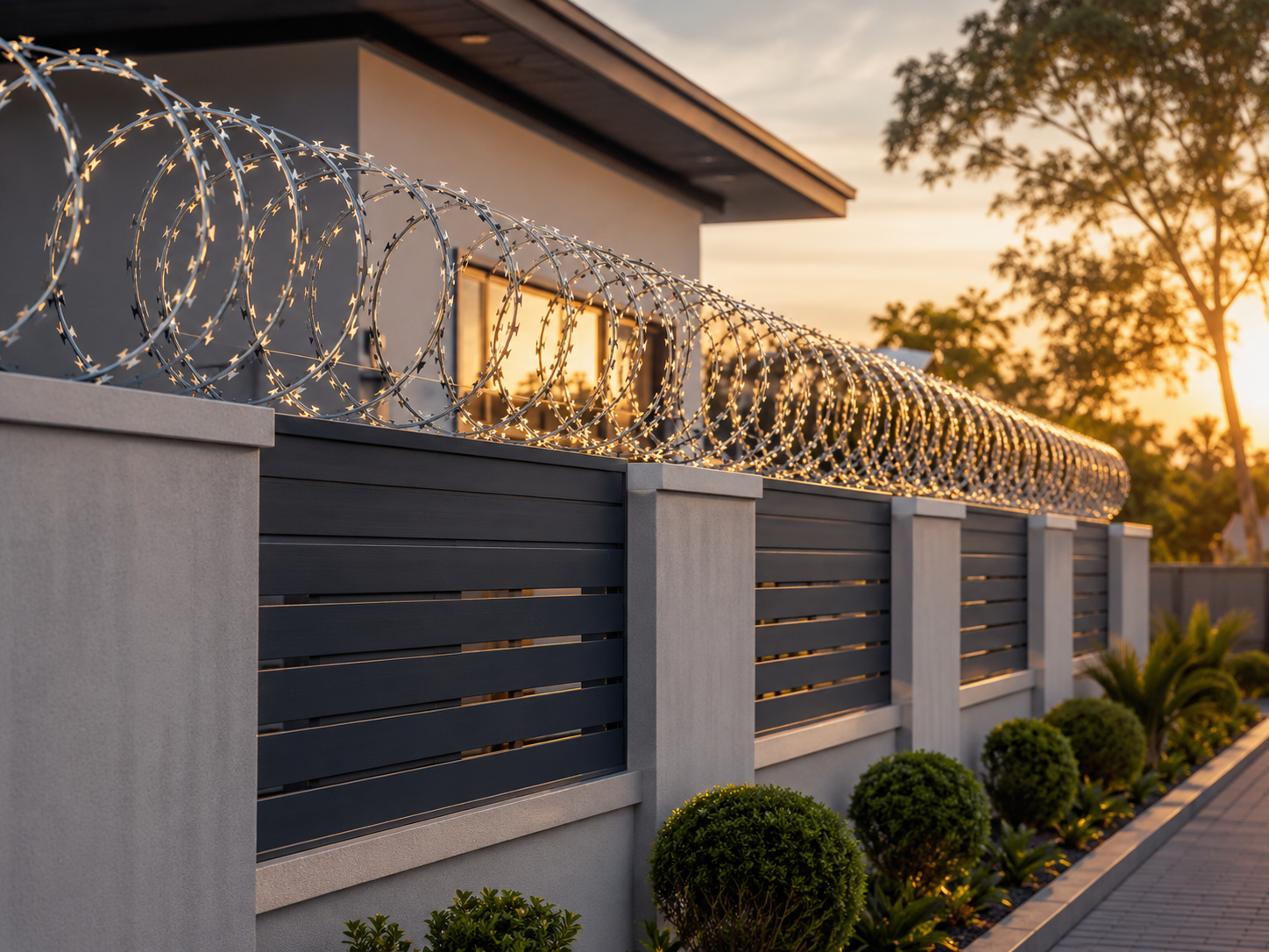 Concertina instalada em muro residencial